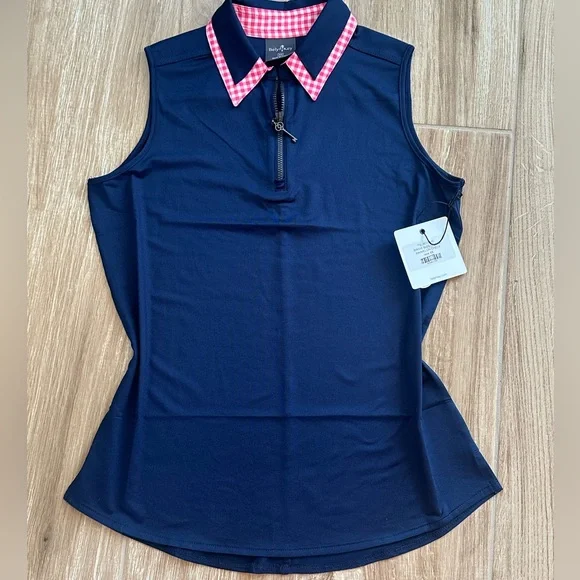🆕NWT Belyn Key Navy Birdie Sleeveless Golf Polo Shirt. Size XS - Picture 5 of 8